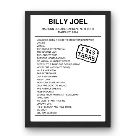 Billy Joel March 28, 2024 Madison Square Garden New York Setlist Poster - Setlist