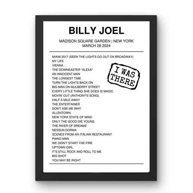 Billy Joel March 28, 2024 Madison Square Garden New York Setlist Poster - Setlist