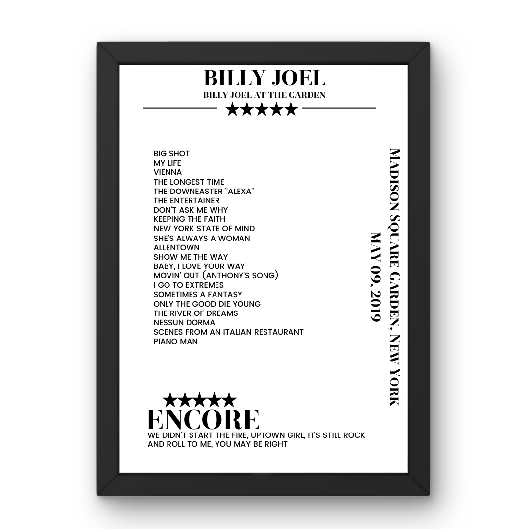 Billy Joel May 09, 2019 Madison Square Garden New York Setlist Poster - Setlist