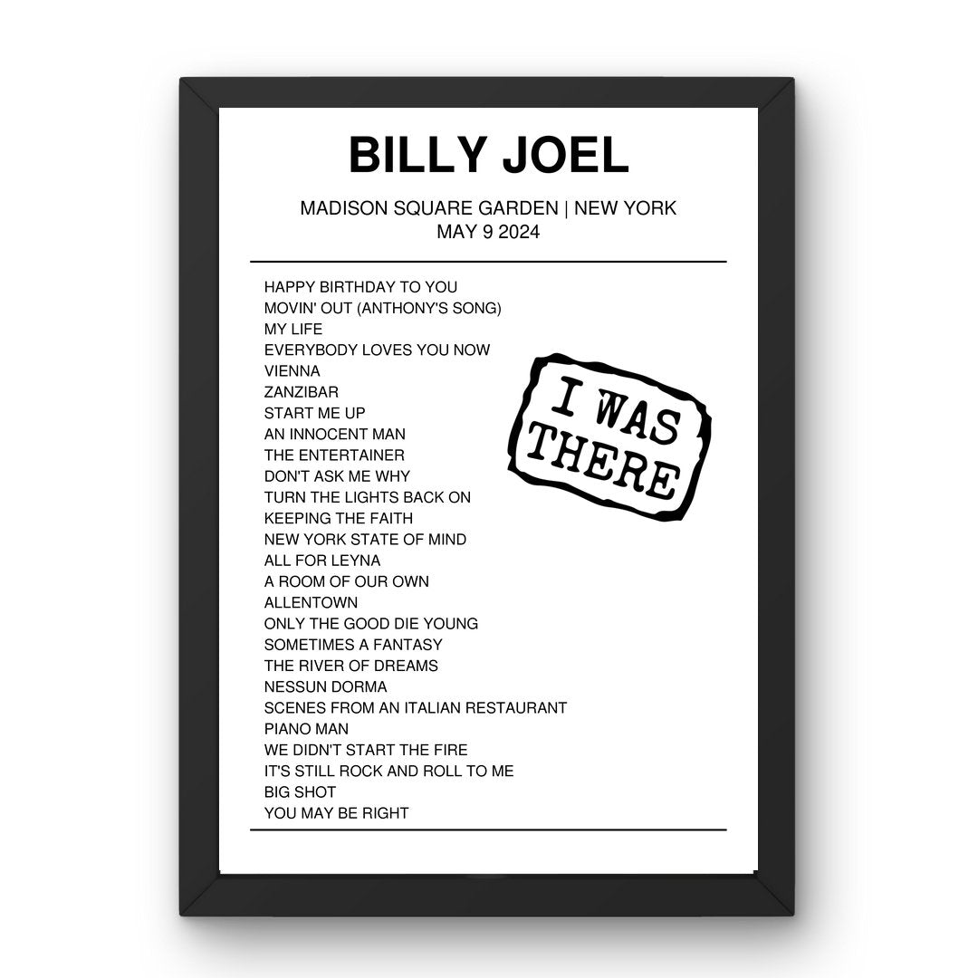 Billy Joel May 09, 2024 Madison Square Garden New York Setlist Poster - Setlist