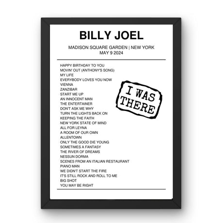 Billy Joel May 09, 2024 Madison Square Garden New York Setlist Poster - Setlist