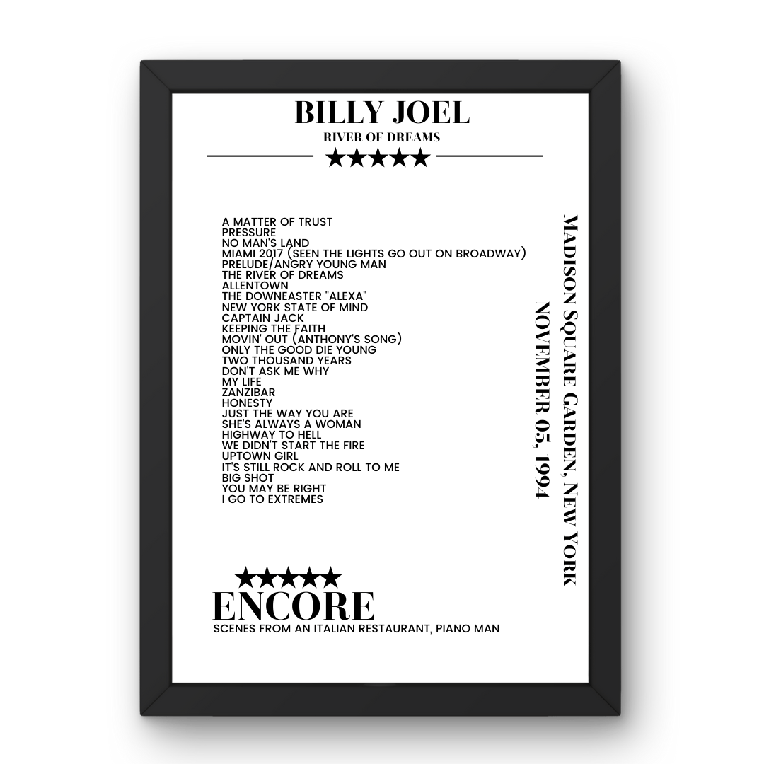 Billy Joel November 05, 1994 Madison Square Garden New York Setlist Poster - Setlist