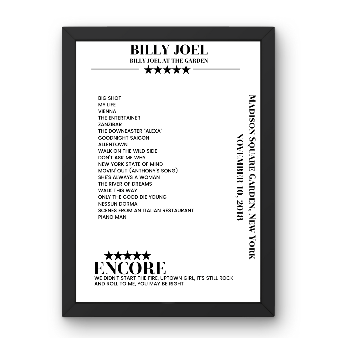 Billy Joel November 10, 2018 Madison Square Garden New York Setlist Poster - Setlist