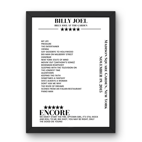 Billy Joel November 19, 2015 Madison Square Garden New York Setlist Poster - Setlist