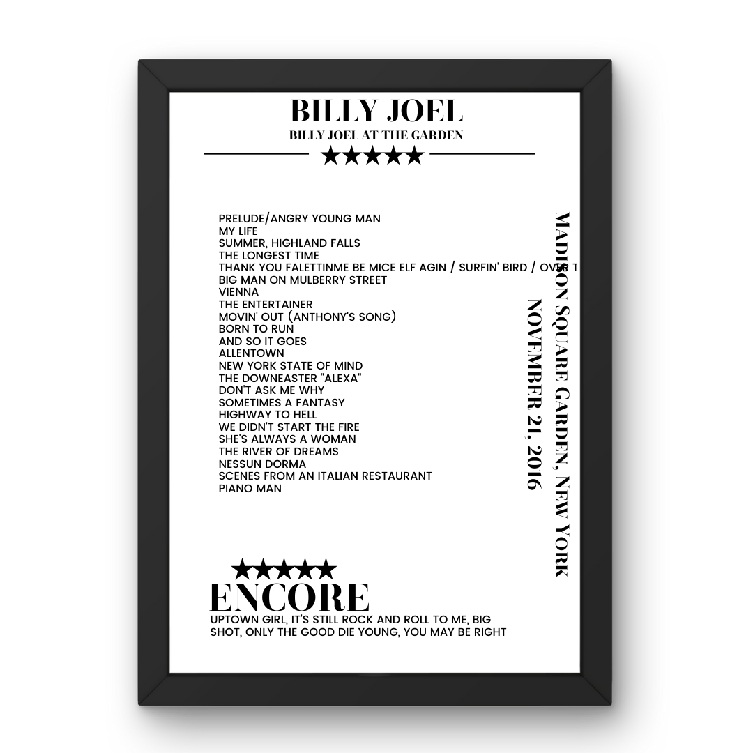 Billy Joel November 21, 2016 Madison Square Garden New York Setlist Poster - Setlist