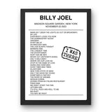 Billy Joel November 22, 2023 Madison Square Garden New York Setlist Poster - Setlist