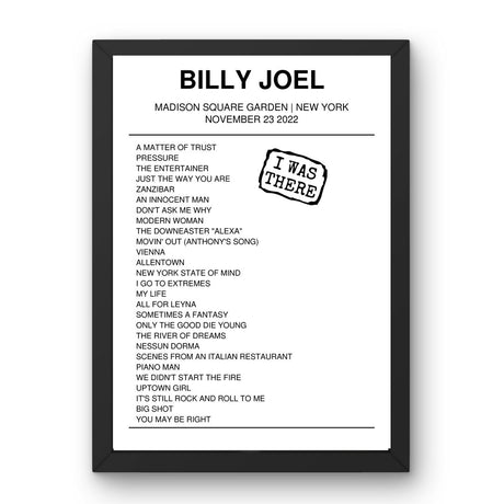 Billy Joel November 23, 2022 Madison Square Garden New York Setlist Poster - Setlist