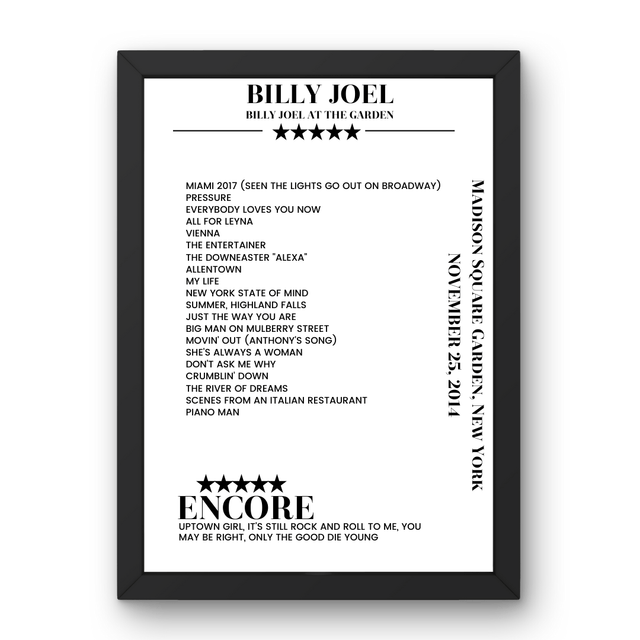 Billy Joel November 25, 2014 Madison Square Garden New York Setlist Poster - Setlist