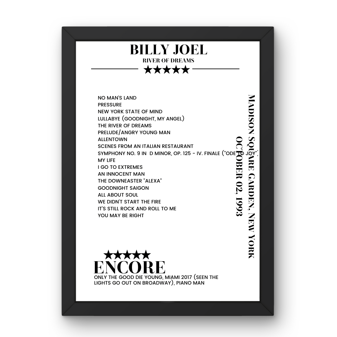 Billy Joel October 02, 1993 Madison Square Garden New York Setlist Poster - Setlist