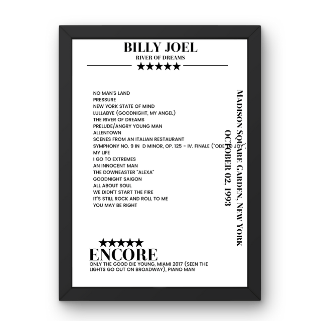 Billy Joel October 02, 1993 Madison Square Garden New York Setlist Poster - Setlist