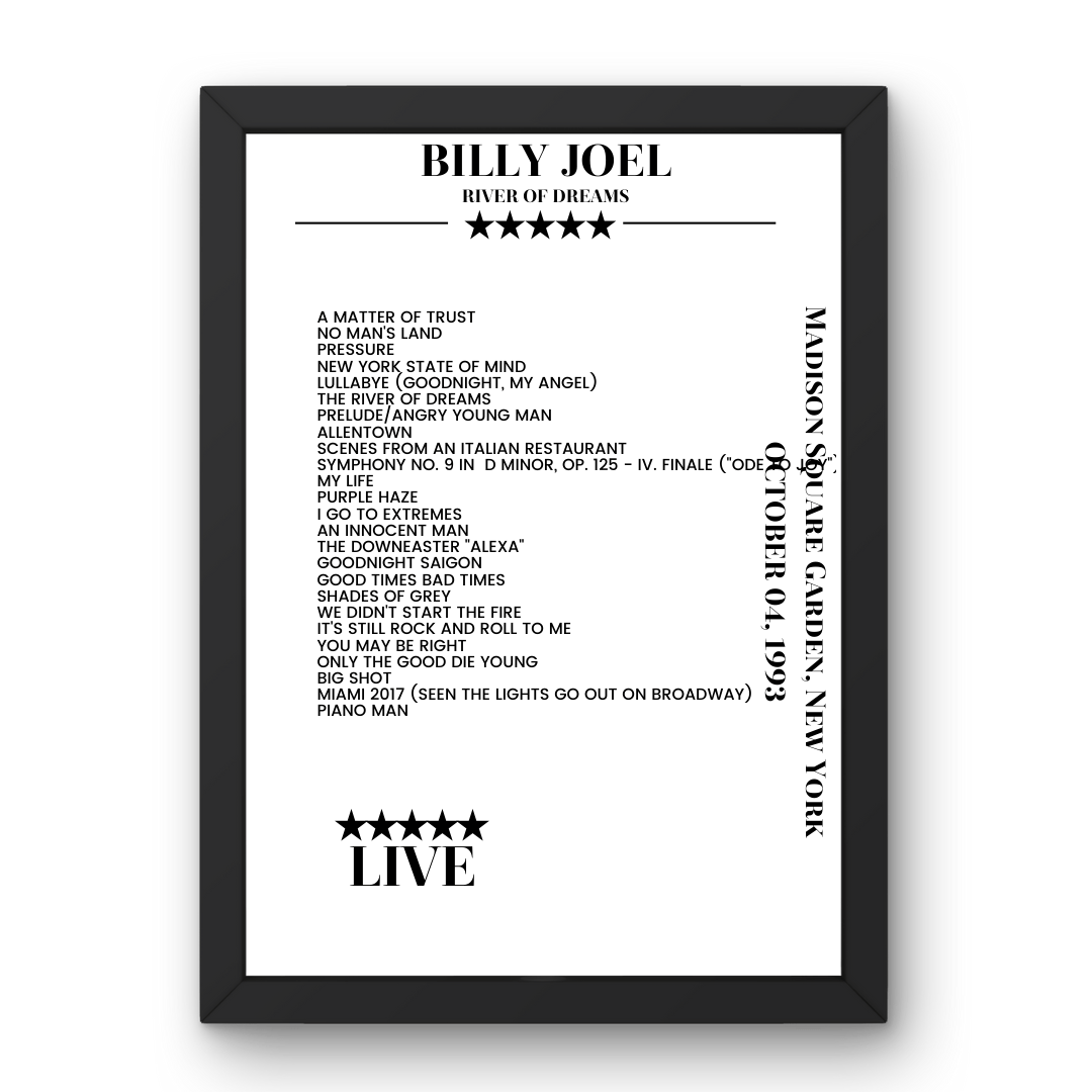 Billy Joel October 04, 1993 Madison Square Garden New York Setlist Poster - Setlist