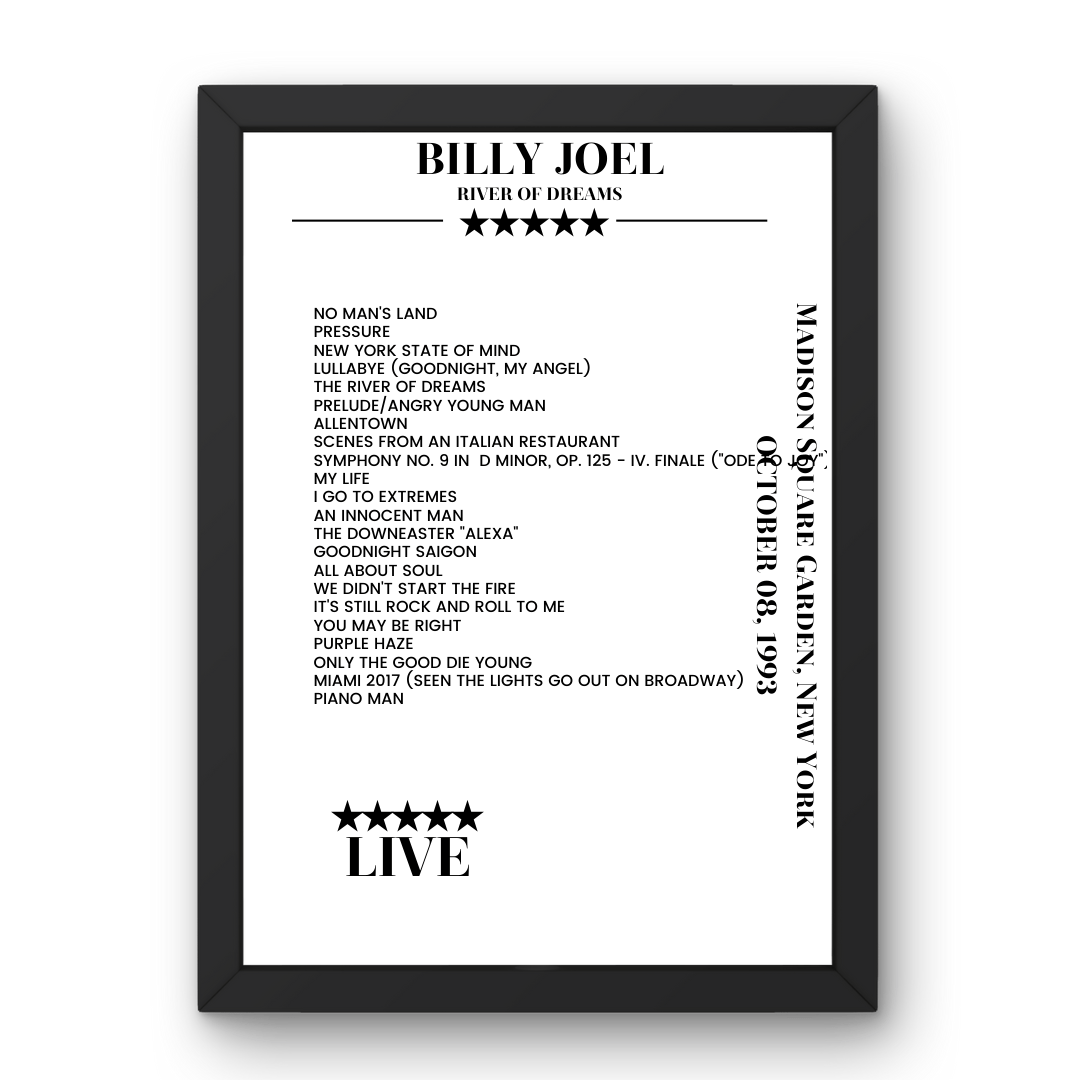 Billy Joel October 08, 1993 Madison Square Garden New York Setlist Poster - Setlist