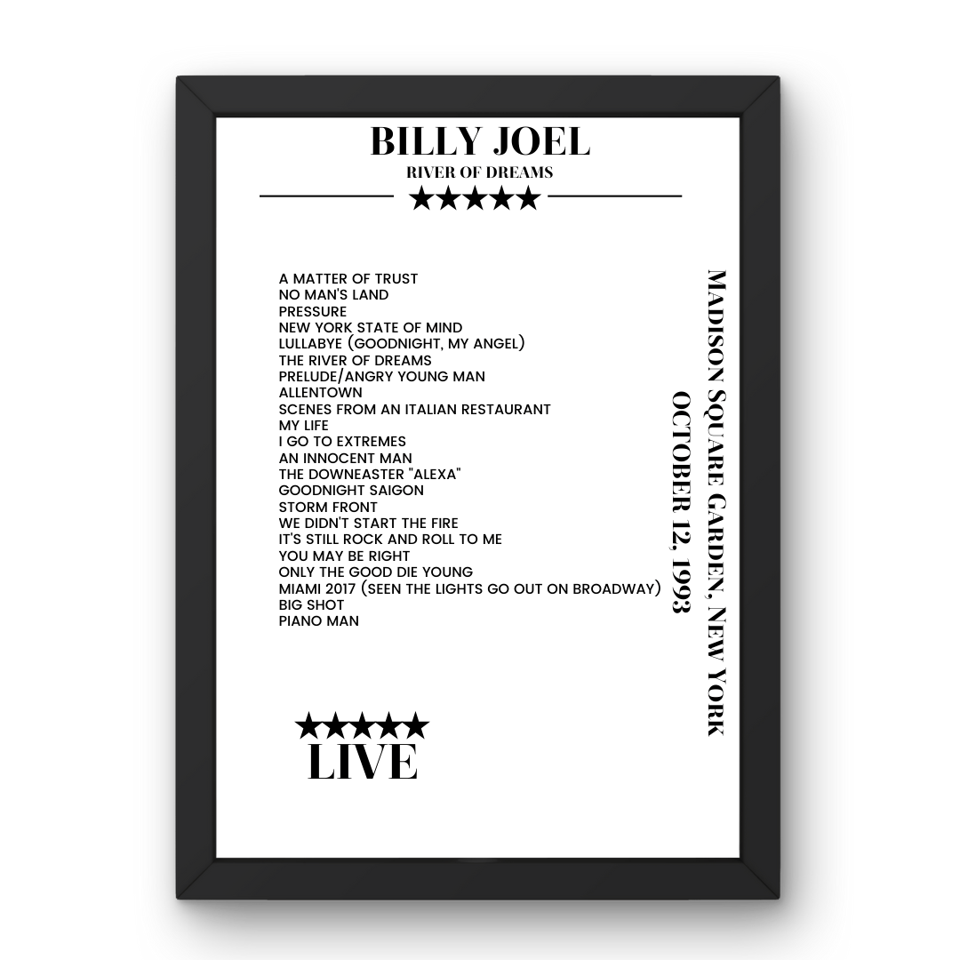 Billy Joel October 12, 1993 Madison Square Garden New York Setlist Poster - Setlist