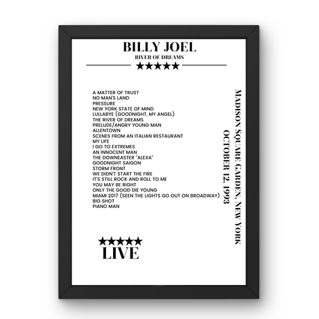 Billy Joel October 12, 1993 Madison Square Garden New York Setlist Poster - Setlist