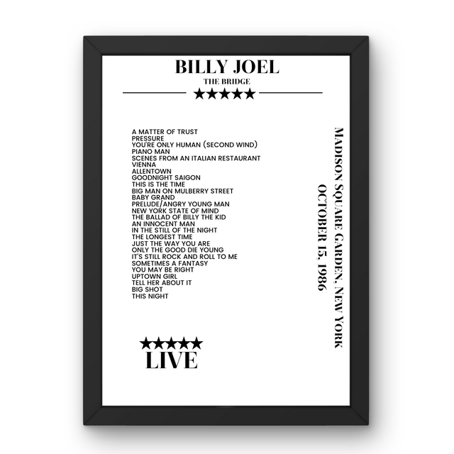 Billy Joel October 15, 1986 Madison Square Garden New York Setlist Poster - Setlist