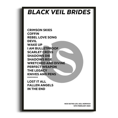 Black Veil Brides Norwich 14th February 2023 - Gig Setlist - Setlist