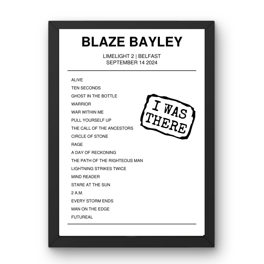 Blaze Bayley September 14, 2024 Limelight 2 Belfast Setlist Poster - Setlist