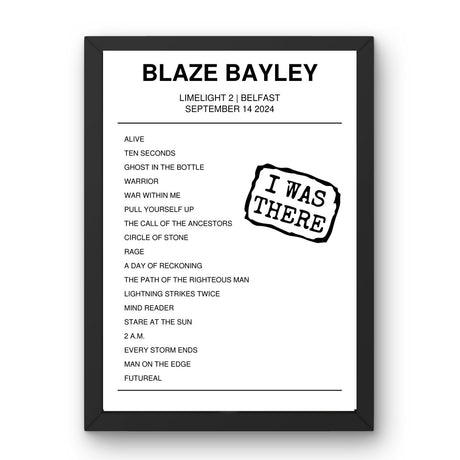 Blaze Bayley September 14, 2024 Limelight 2 Belfast Setlist Poster - Setlist