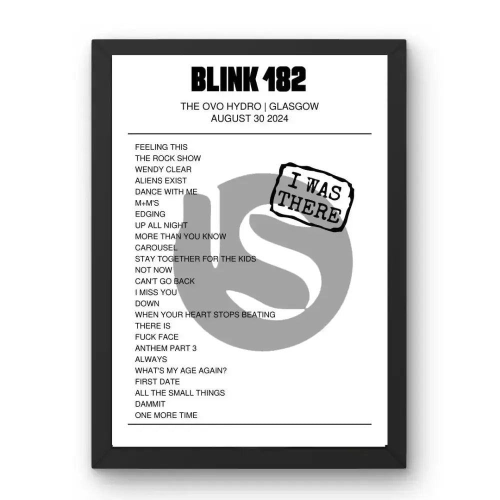 blink‐182 August 30, 2024 The OVO Hydro Glasgow Setlist Poster - Setlist