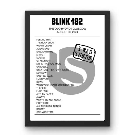 blink‐182 August 30, 2024 The OVO Hydro Glasgow Setlist Poster - Setlist