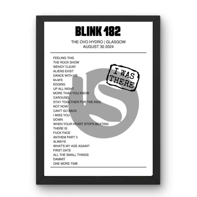 blink‐182 August 30, 2024 The OVO Hydro Glasgow Setlist Poster - Setlist