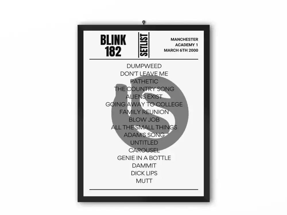 Blink 182 Bristol October 2019 Replica Setlist - Setlist