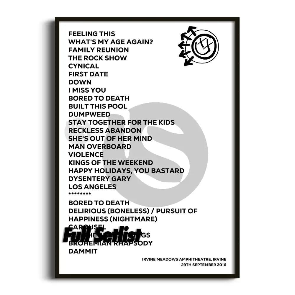 Blink‐182 California Tour Posters Setlists