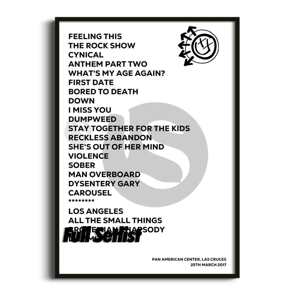 Blink‐182 California Tour Posters Setlists