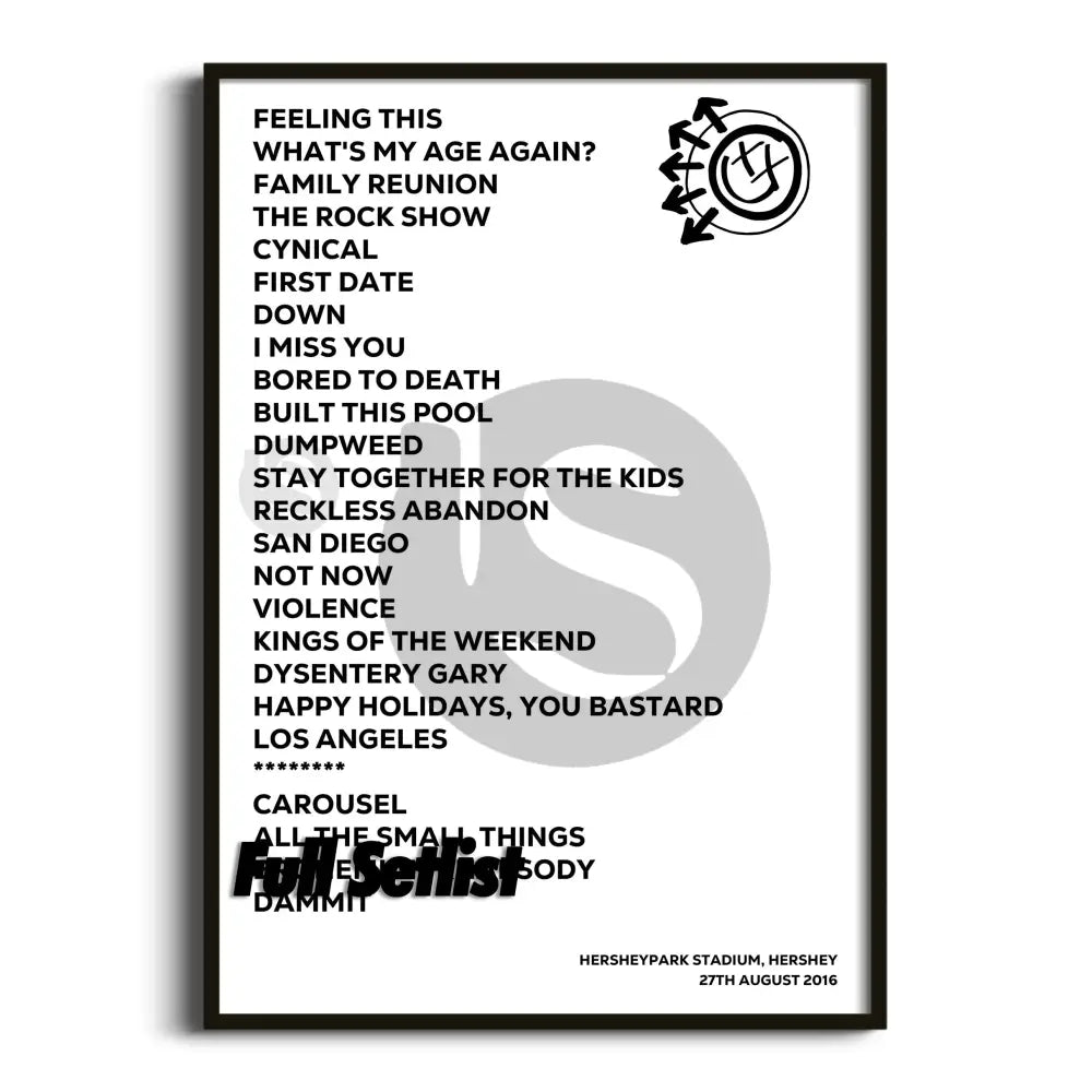 Blink‐182 California Tour Posters Setlists