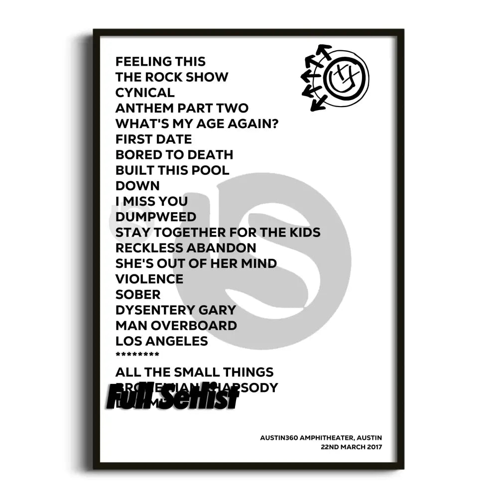 Blink‐182 California Tour Posters Setlists