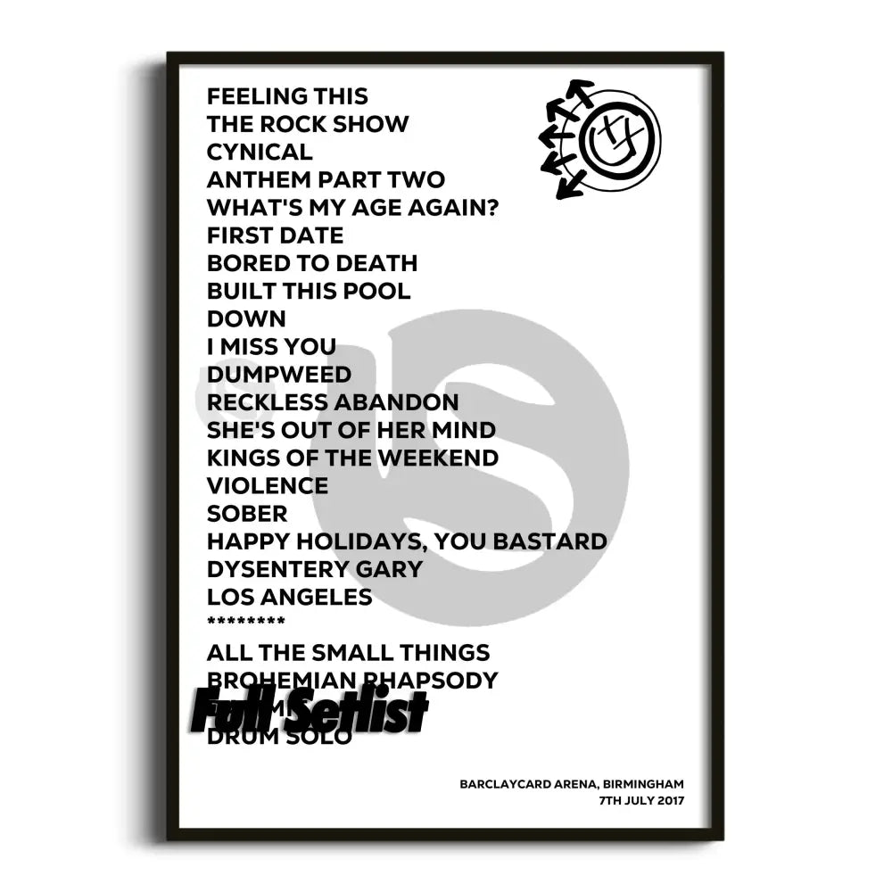 Blink‐182 California Tour Posters Setlists