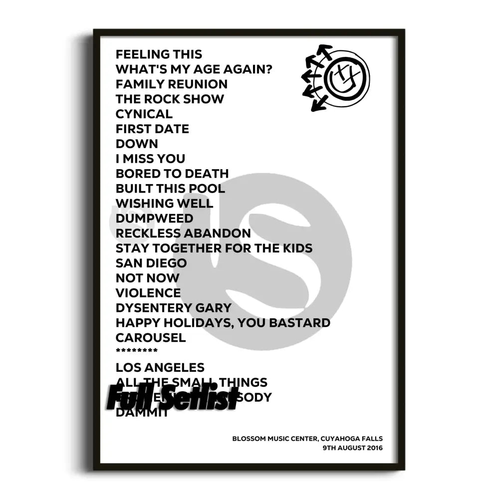 Blink‐182 California Tour Posters Setlists