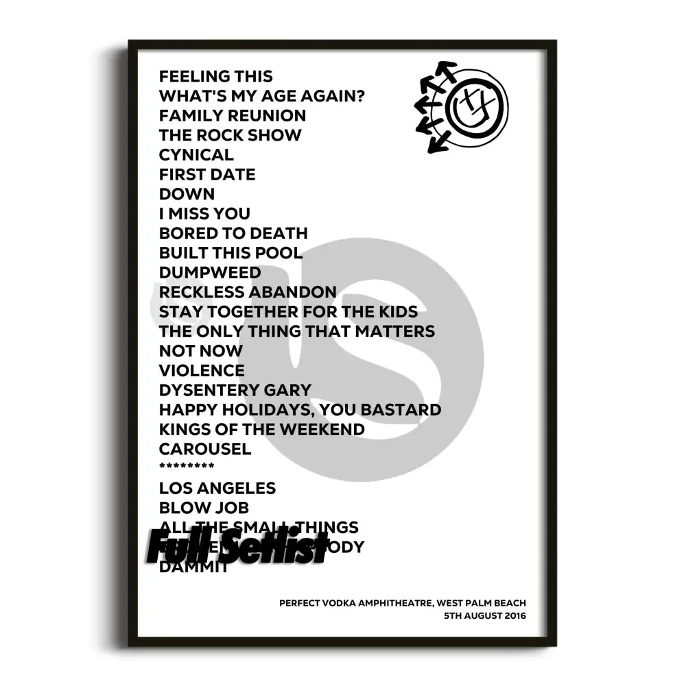 Blink‐182 California Tour Posters Setlists