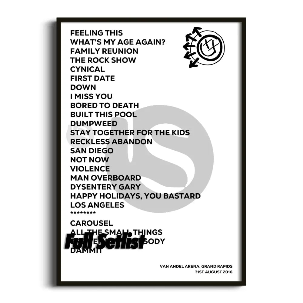 Blink‐182 California Tour Posters Setlists