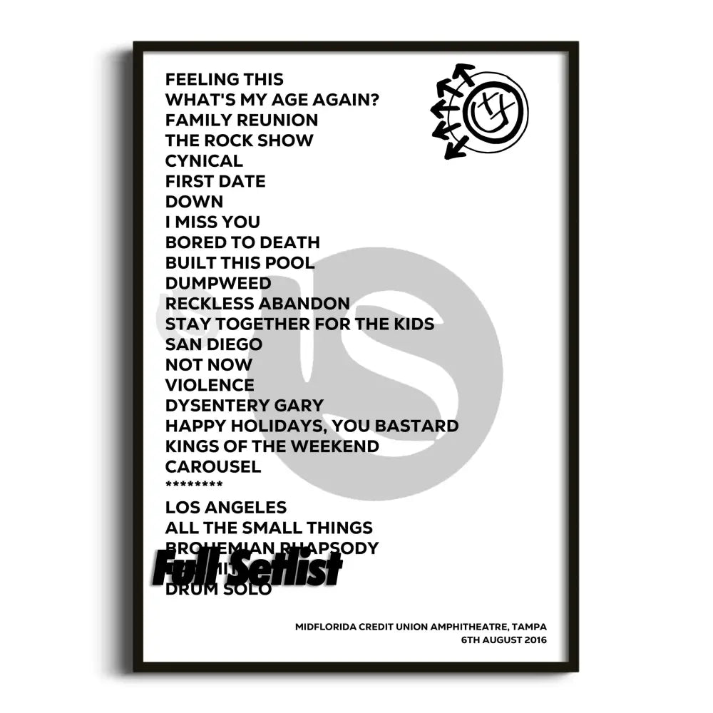 Blink‐182 California Tour Posters Setlists