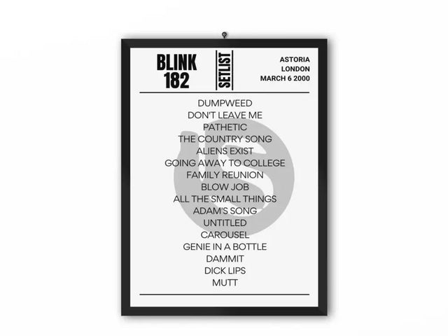 Blink 182 London Astoria March 2000 Replica Setlist - Setlist