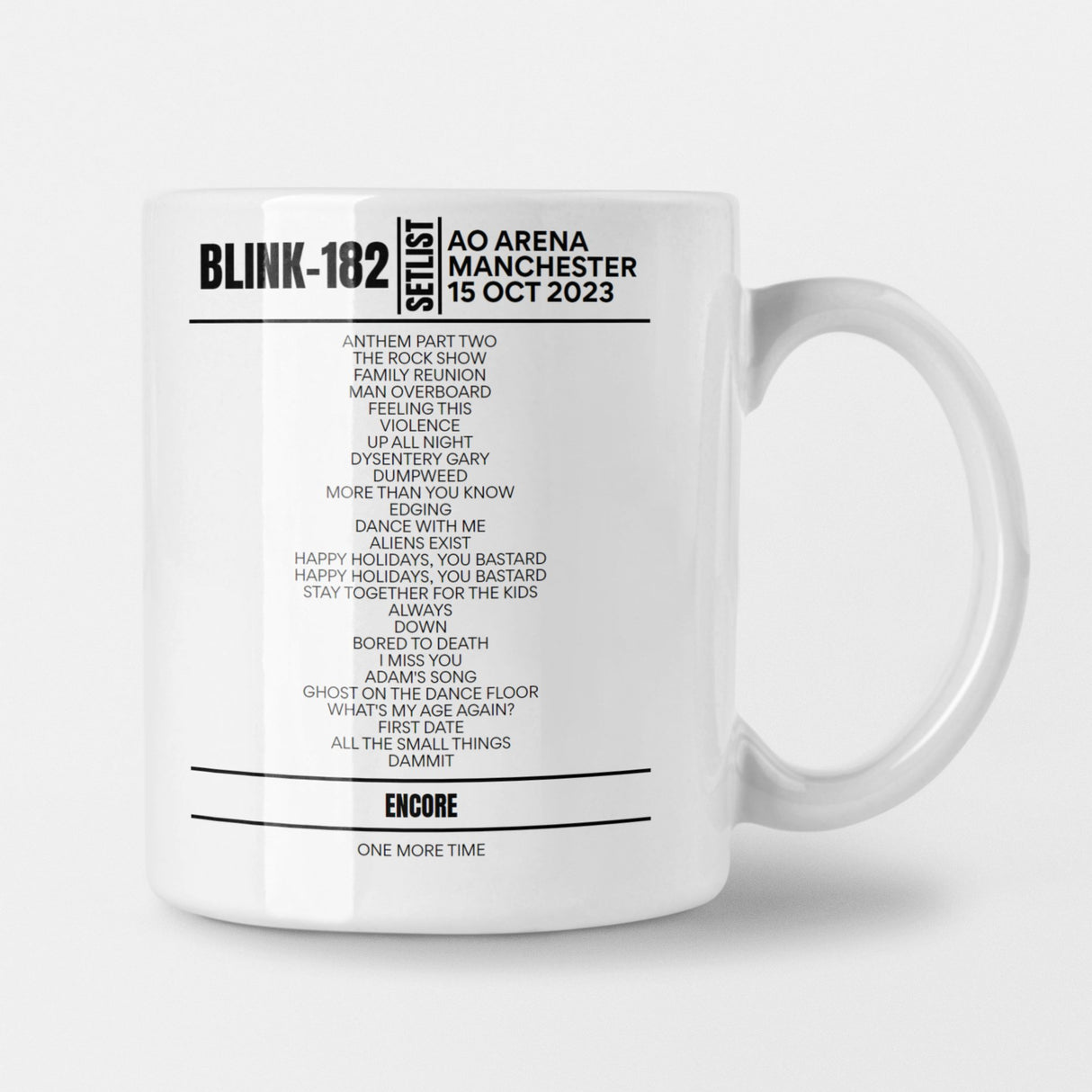 Blink 182 Manchester Night 1 October 2023 Setlist Mug - Setlist