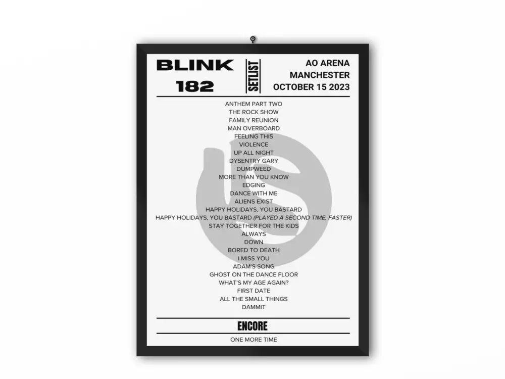 Blink 182 Manchester Night 1 October 2023 Setlist Replica - Setlist