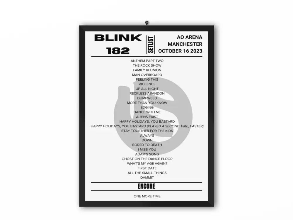 Blink 182 Manchester October 2023 Night 2 Replica Setlist - Setlist