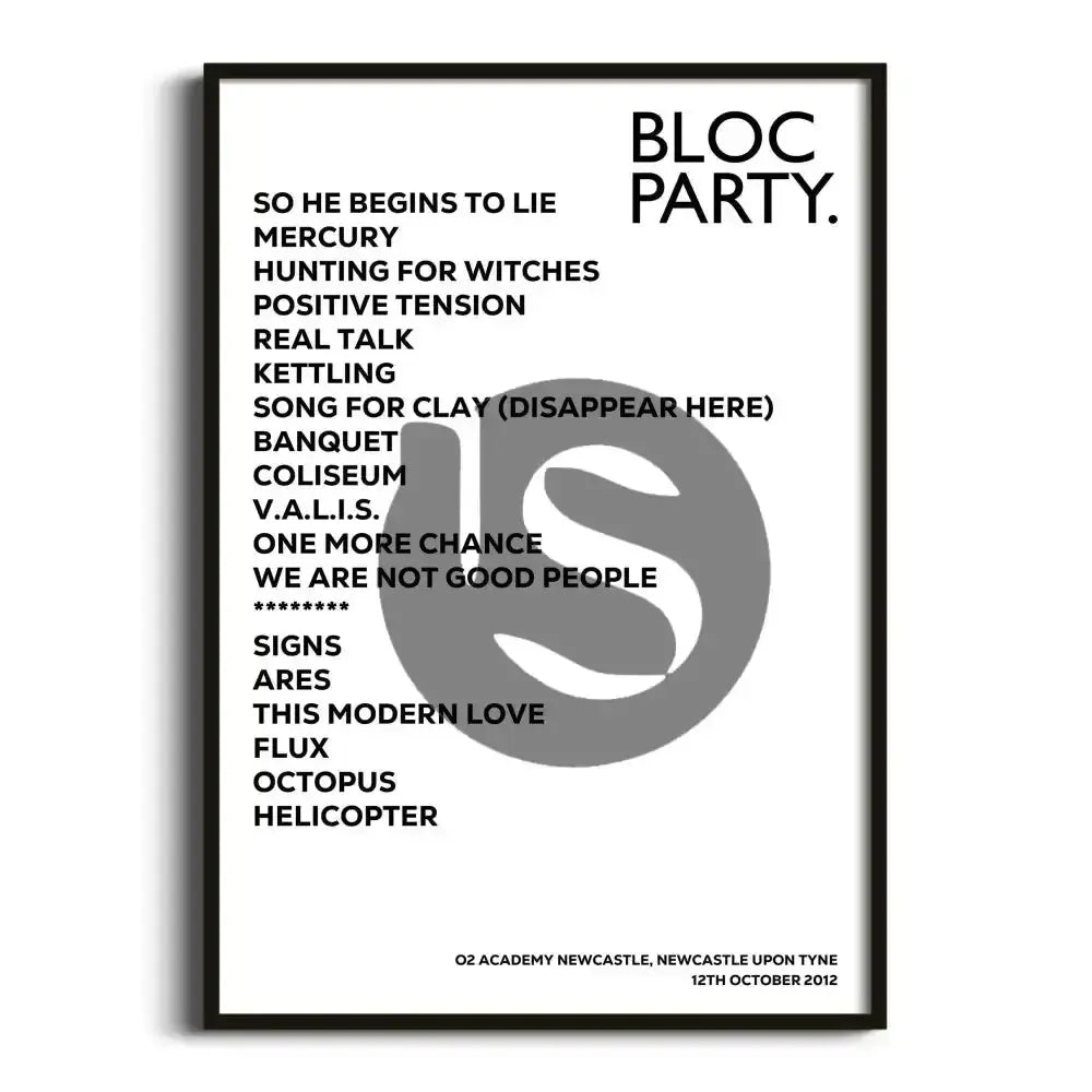 Bloc Party Newcastle upon Tyne 12th October 2012 - Gig Setlist - Setlist