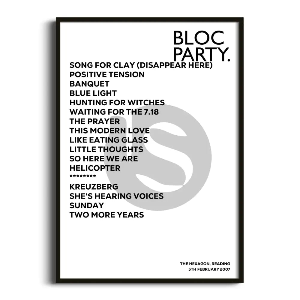 Bloc Party Reading 5th February 2007 - Gig Setlist - Setlist