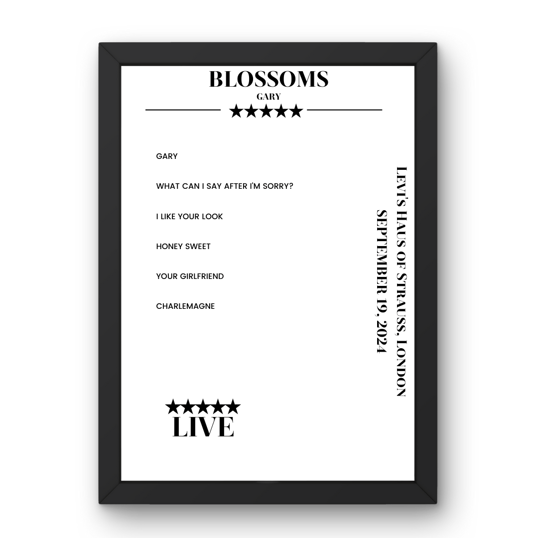 Blossoms September 19, 2024 Levi's Haus of Strauss London Setlist Poster - Setlist