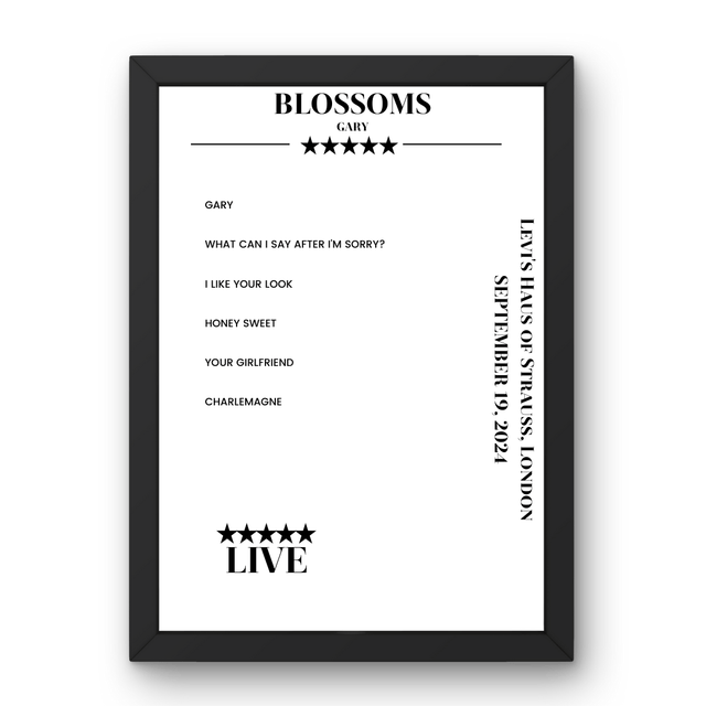 Blossoms September 19, 2024 Levi's Haus of Strauss London Setlist Poster - Setlist