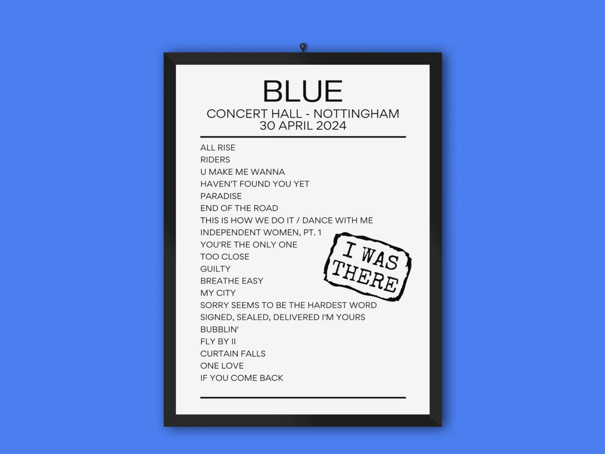 Blue Concert Hall Nottingham April 2024 Setlist Poster - Setlist