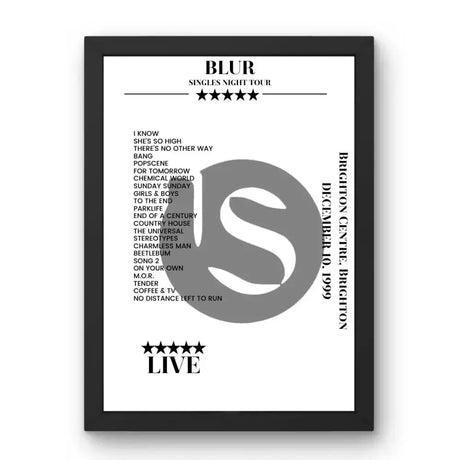 Blur Brighton Centre Brighton 10 December 1999 Setlist Poster - Setlist