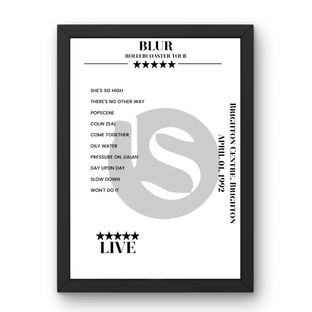 Blur Brighton Centre Brighton 1 April 1992 Setlist Poster - Setlist