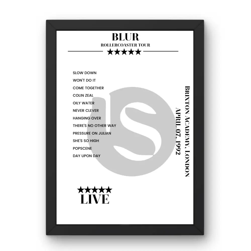 Blur Brixton Academy London 7 April 1992 Setlist Poster - Setlist