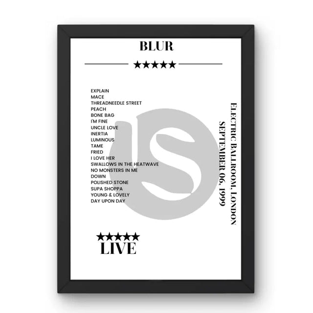 Blur Electric Ballroom London 6 September 1999 Setlist Poster - Setlist