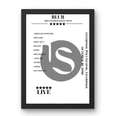 Blur Liverpool Polytechnic Liverpool 30 October 1990 Setlist Poster - Setlist