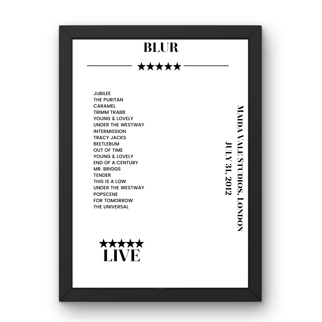 Blur Maida Vale Studios London 31 July 2012 Setlist Poster - Setlist